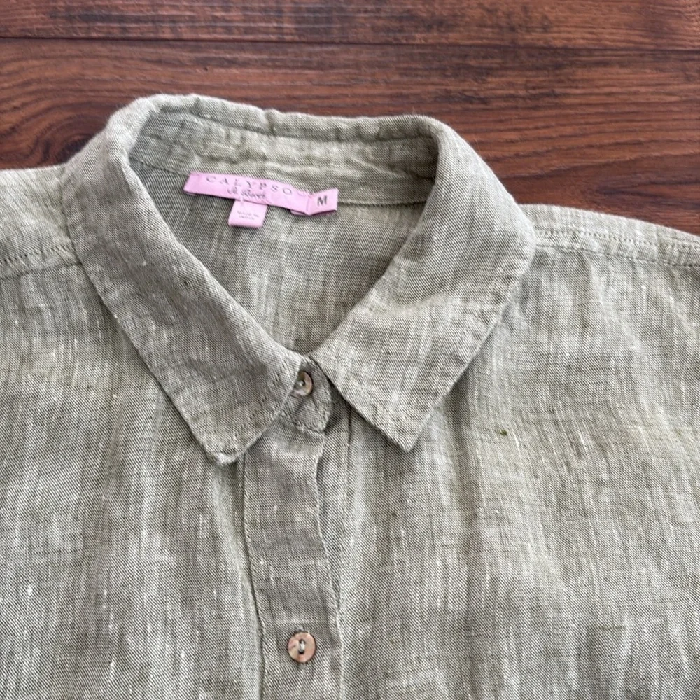 Calypso St. Barth Green Casual Button Down Shirt Relaxed Fit - Picture 3 of 9